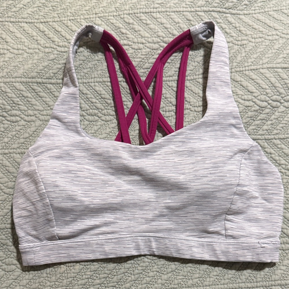 lululemon athletica Light Gray Heather Sports Bra with Magenta Straps